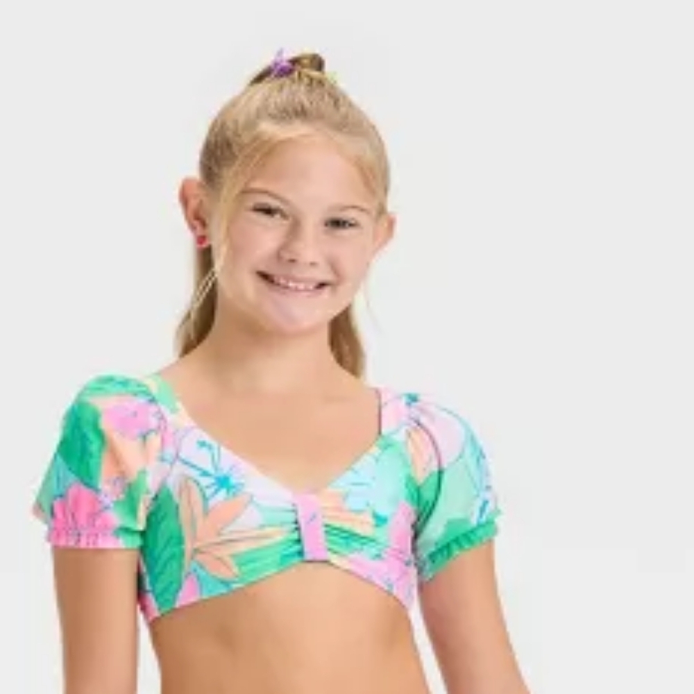Girls' 'Lovely Luau' Floral Printed Bikini Top Only  - Cat & Jack  Floral XL